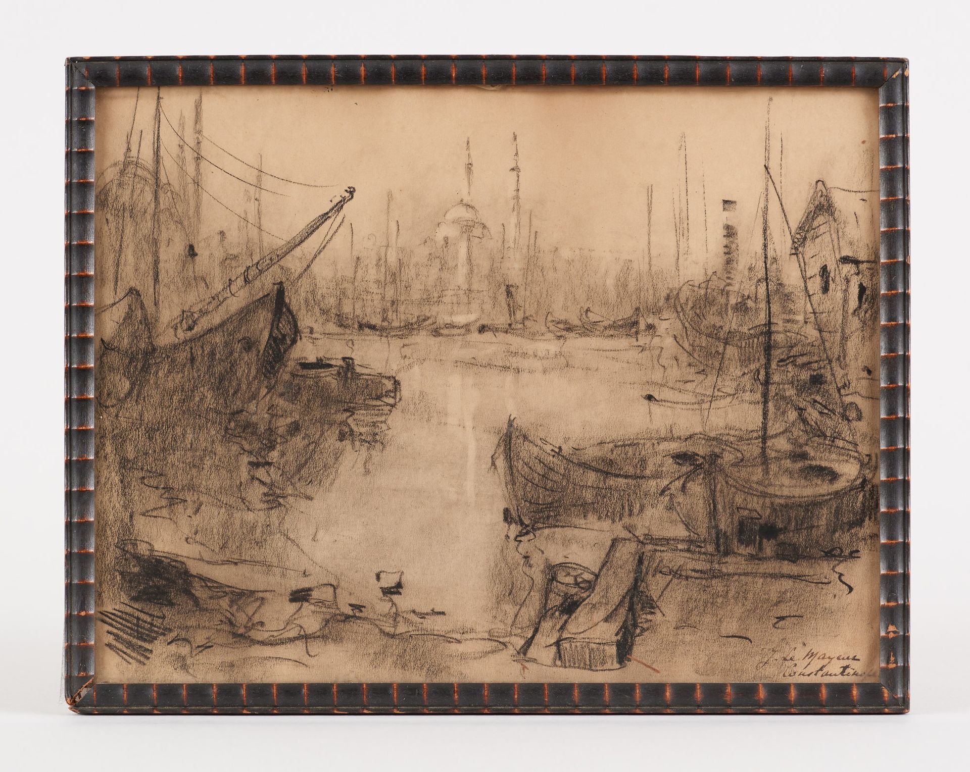 Adrien Jean LE MAYEUR DE MERPRES École belge (1880-1958) 纸上炭笔画：君士坦丁堡港口景色。

签名并位于&hellip;