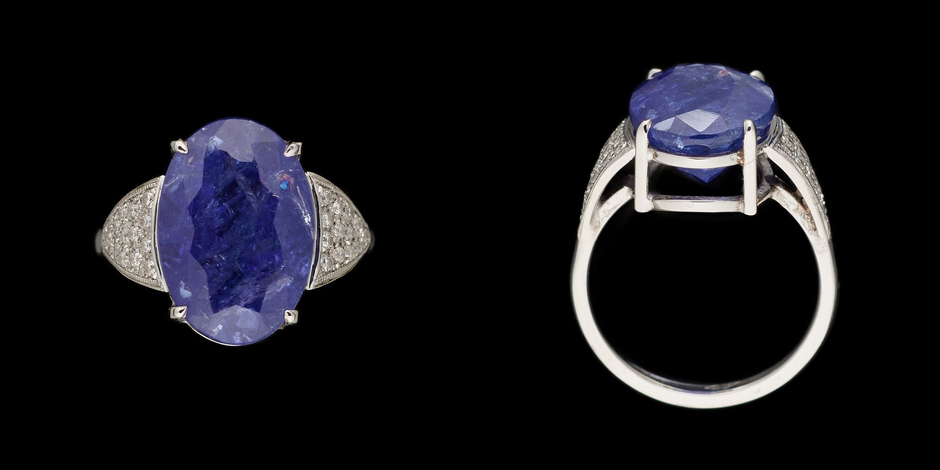 Joaillerie. Jewel: White gold ring with a tanzanite of +/- 9.41 carats and brill&hellip;
