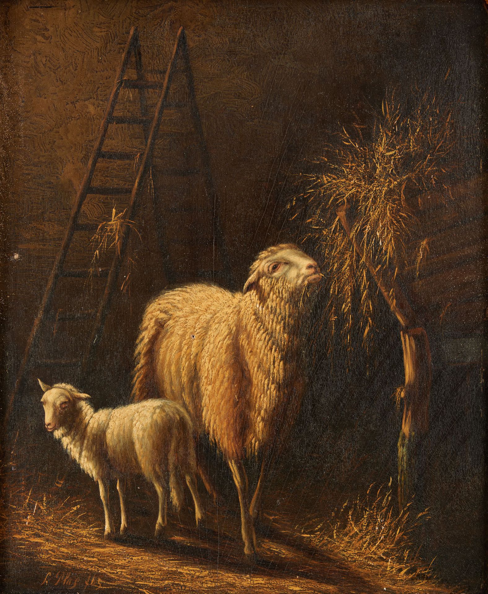 Laurens PLAS École hollandaise (1828-1893). Oil on panel: Sheep and lamb in the &hellip;