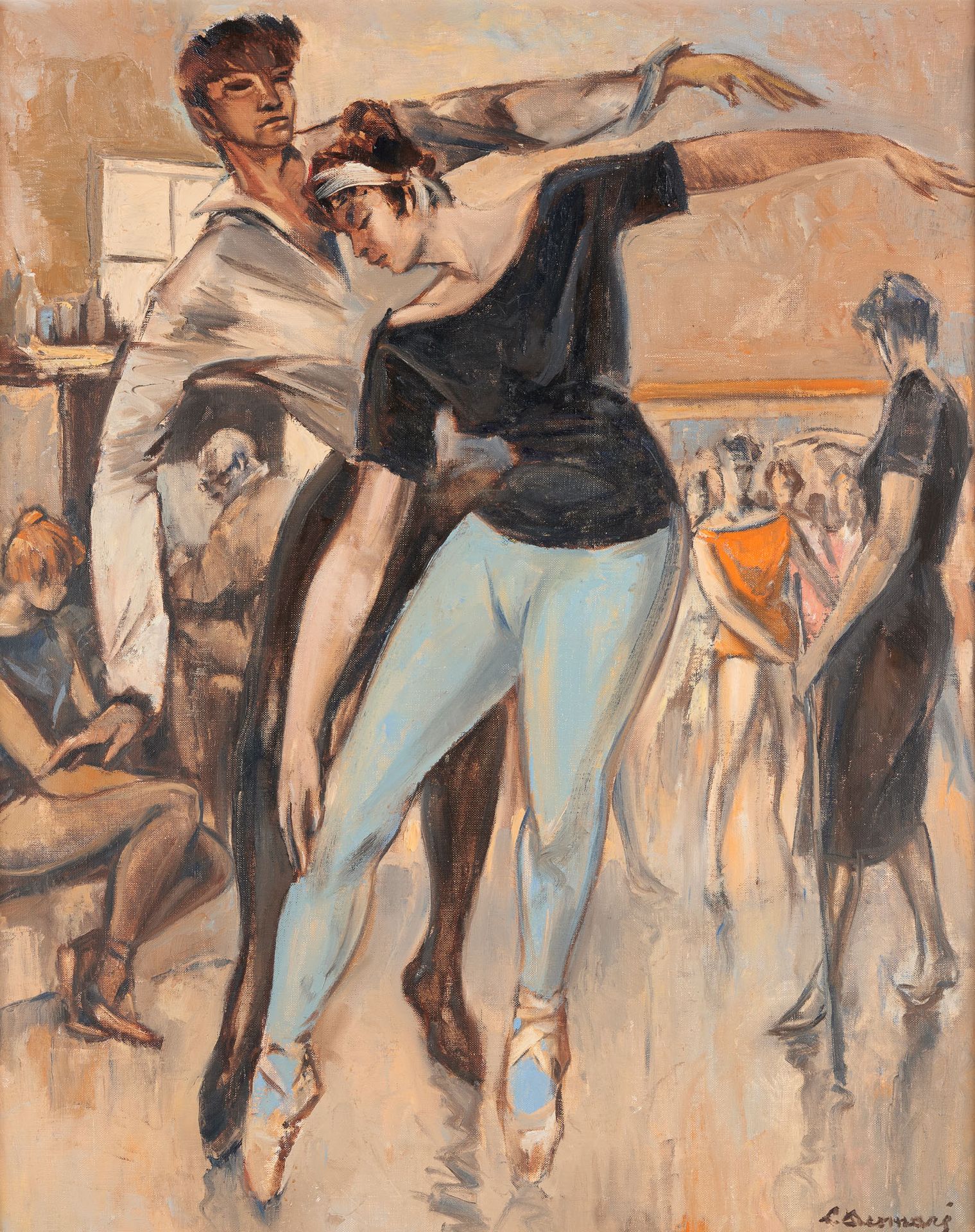 Lucien DESMARÉ École belge (1905-1961) Oil on canvas: The dance class.

Signed: &hellip;