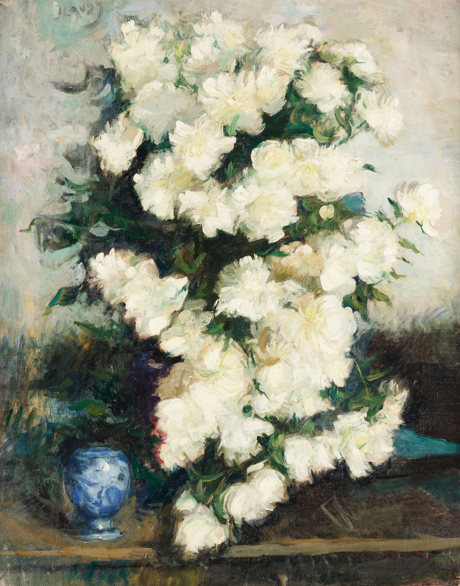 Jean LAUDY École belge (1877-1956) Öl auf Leinwand: "Les fleurs blanches".

Sign&hellip;