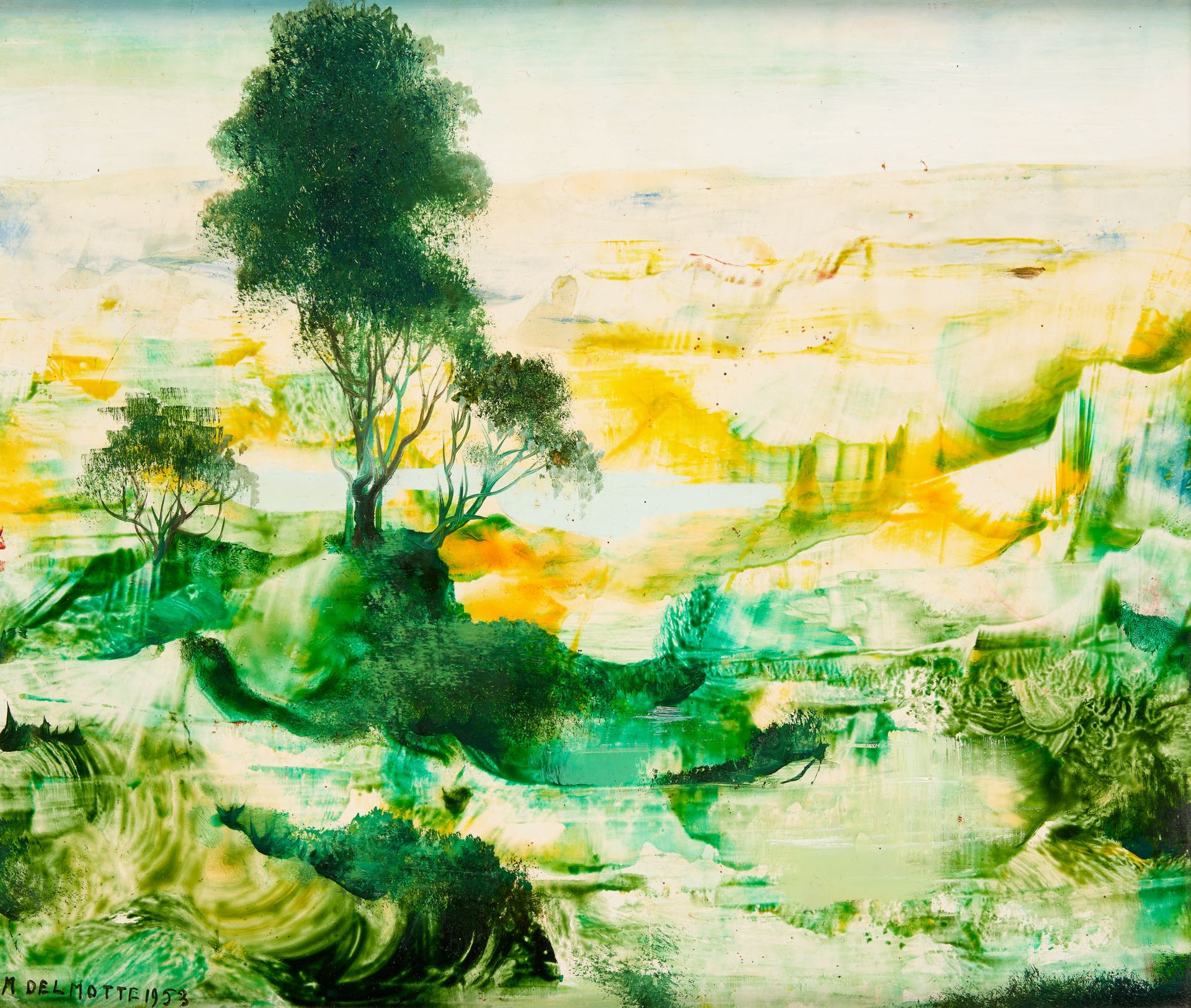 Marcel DELMOTTE École belge (1901-1984) Öl auf Leinwand: Fantastische Landschaft&hellip;