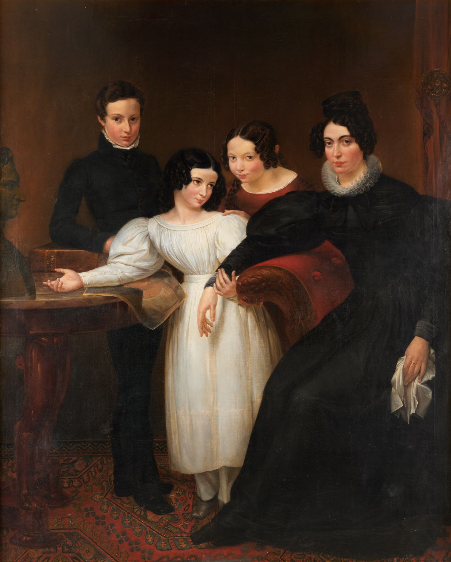 École belge 19e. Huile sur toile: Portrait de famille.

Dim.: 179,5 x 144 cm.