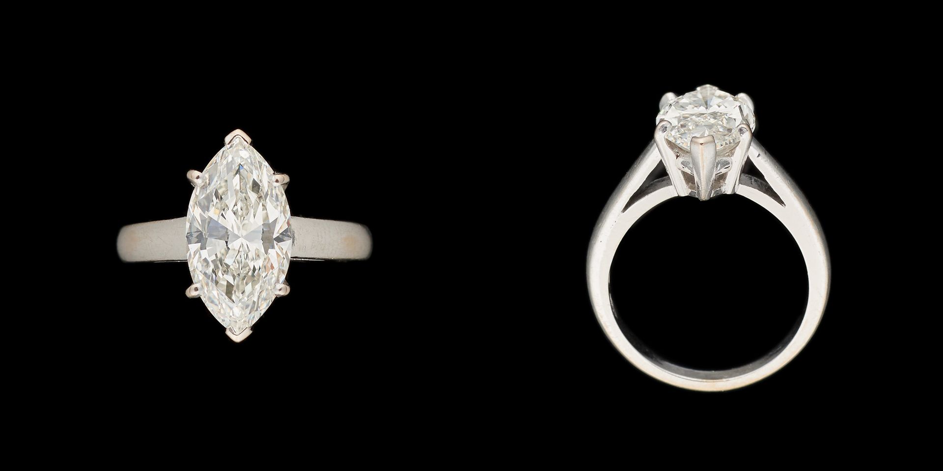 Joaillerie. Gioiello: anello in oro bianco con diamante solitario taglio navette&hellip;