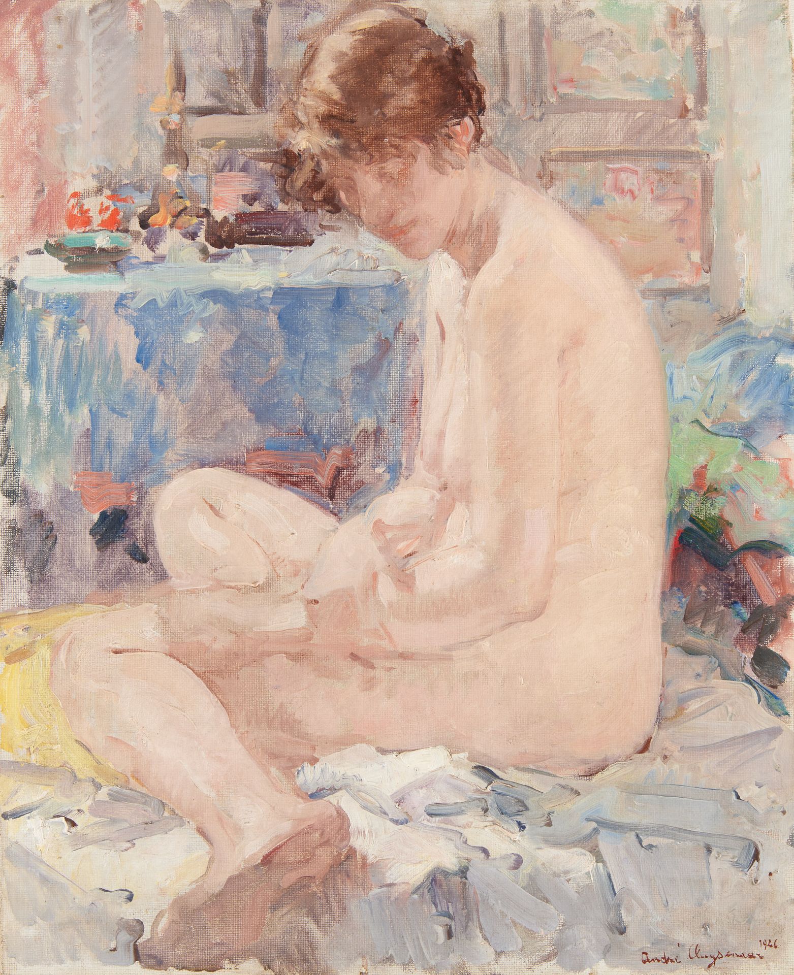 André CLUYSENAAR École belge (1872-1939) Huile sur toile: Jeune femme dénudée.

&hellip;