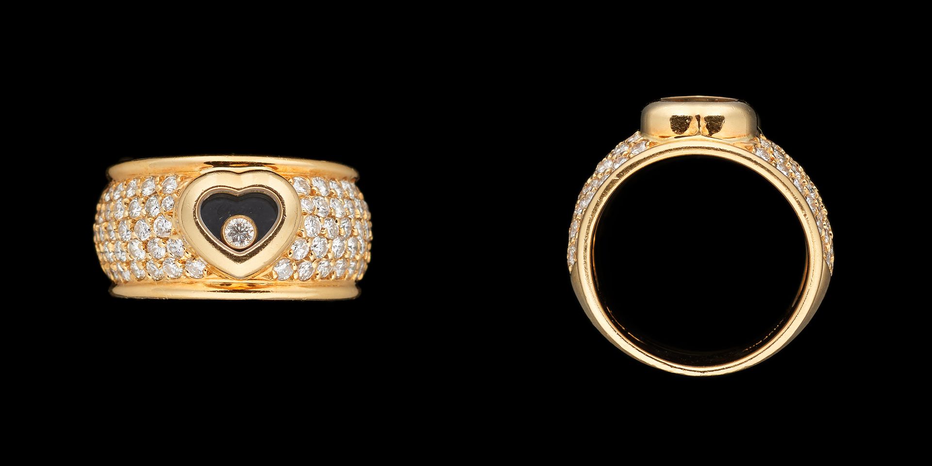 CHOPARD 珠宝：黄金戒指，镶有+/-2克拉的明亮式切割钻石。

签名和印记：萧邦