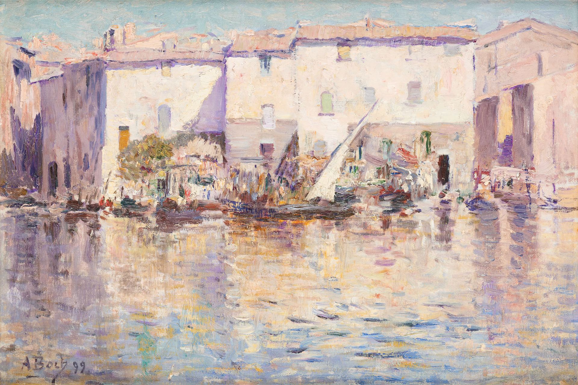Anna BOCH École belge (1848-1936) Olio su tela: Il porto di Martigues.

Firmato &hellip;