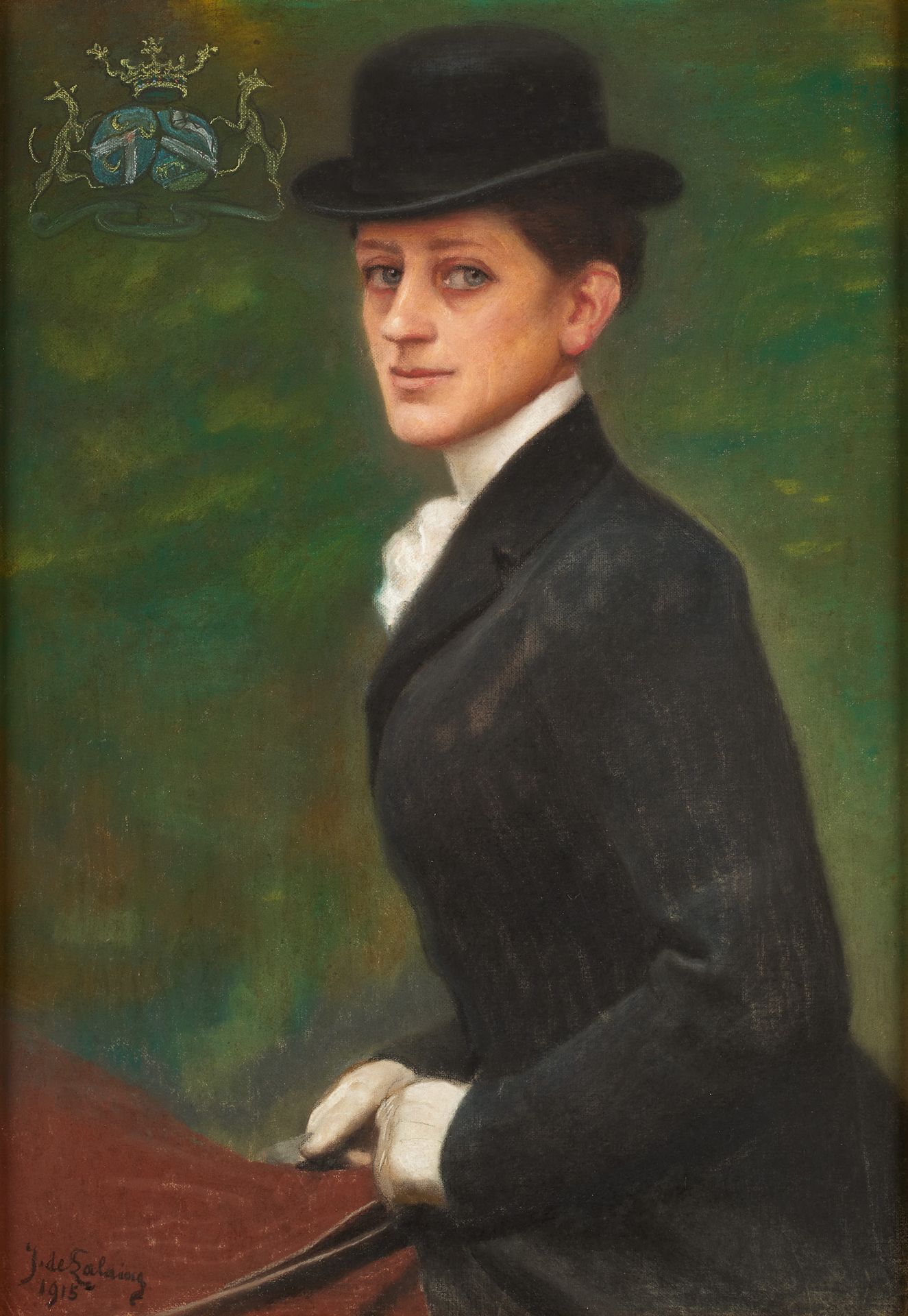 Jacques DE LALAING École belge (1858-1917) Pastel sur toile: Portrait de cavaliè&hellip;