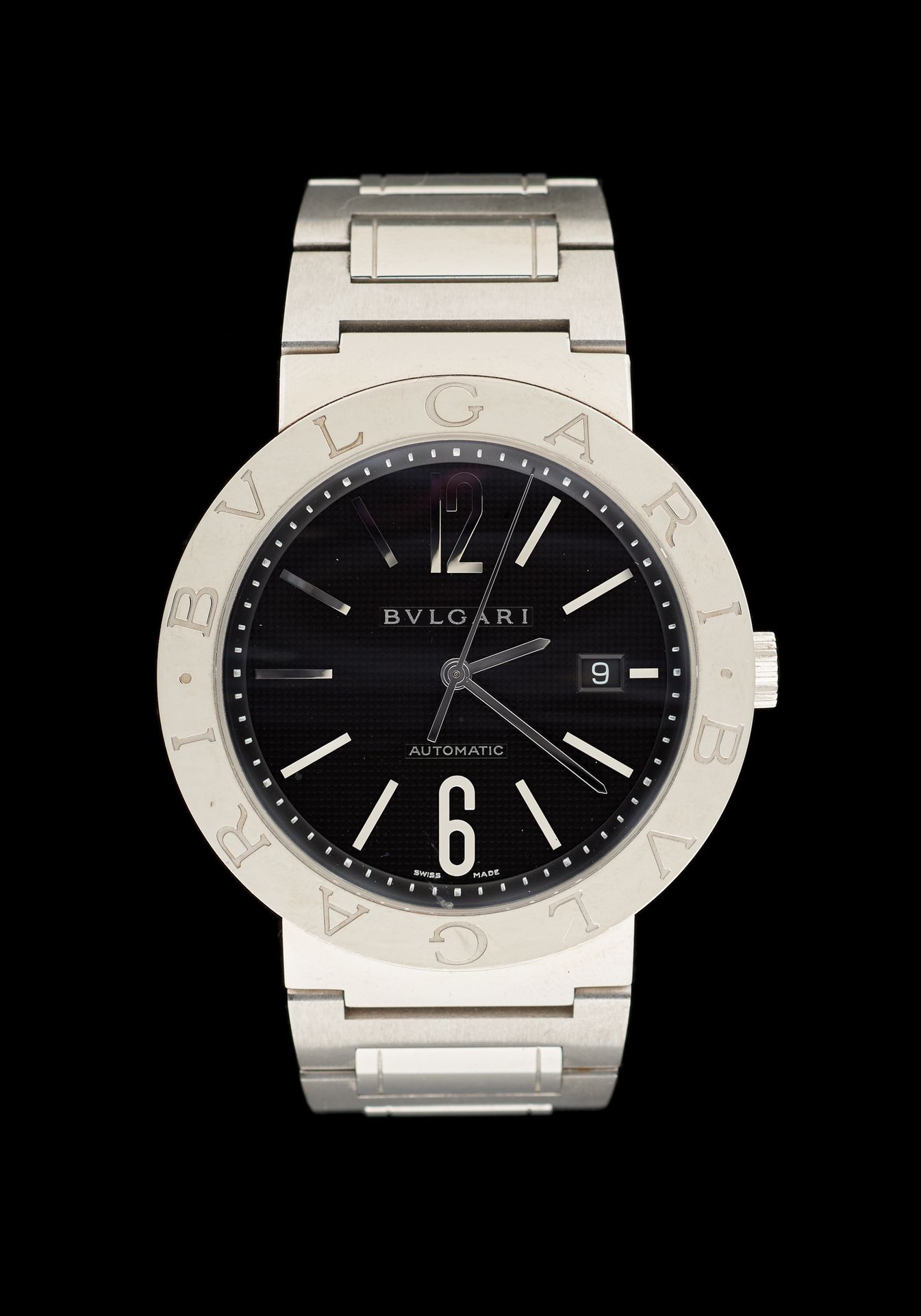 Bulgari. Watches: Steel wristwatch, automatic movement with date window.

Bulgar&hellip;