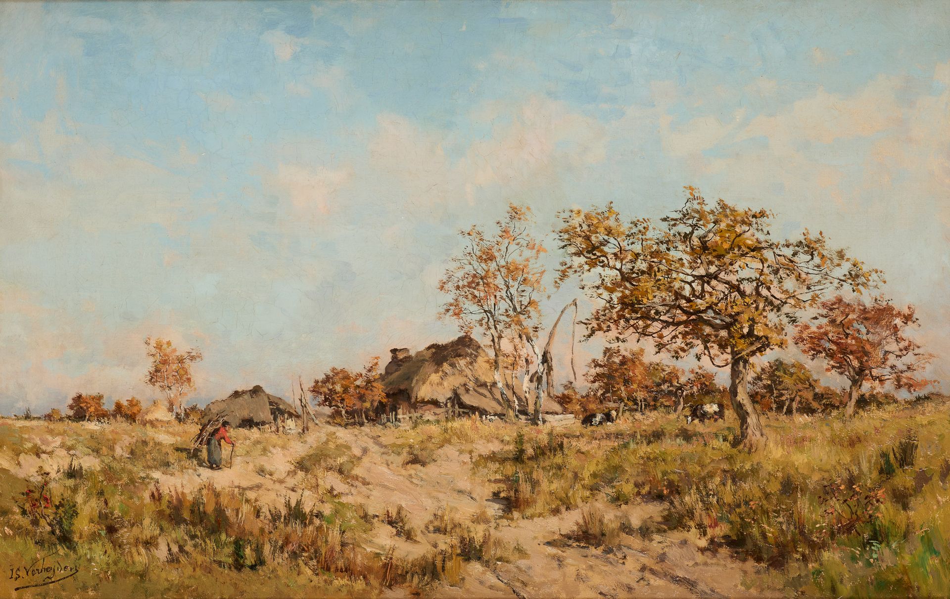Isidore VERHEYDEN École belge (1846-1905) Oil on canvas: Fagotiere returning to &hellip;