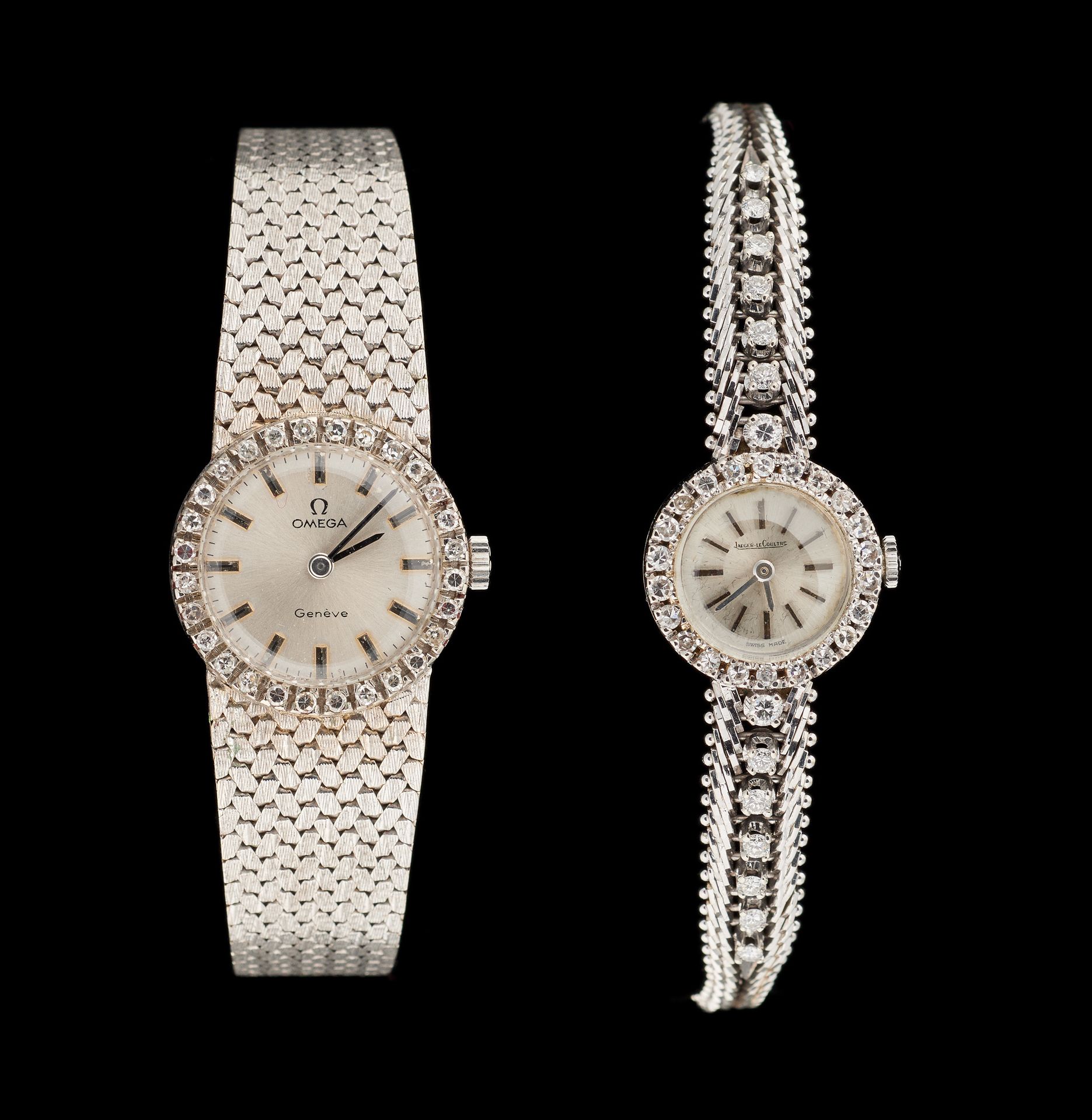 Omega et Jaeger LeCoultre. Watches: Ladies' wristwatch (set of two) in white gol&hellip;