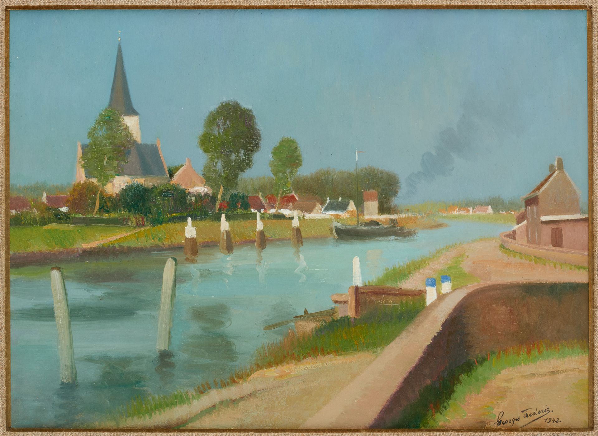 Georges FREDERIC École belge (1900-1981) 油画："斯海尔德河在斯海尔贝勒"。

签名和日期：Georges Freder&hellip;