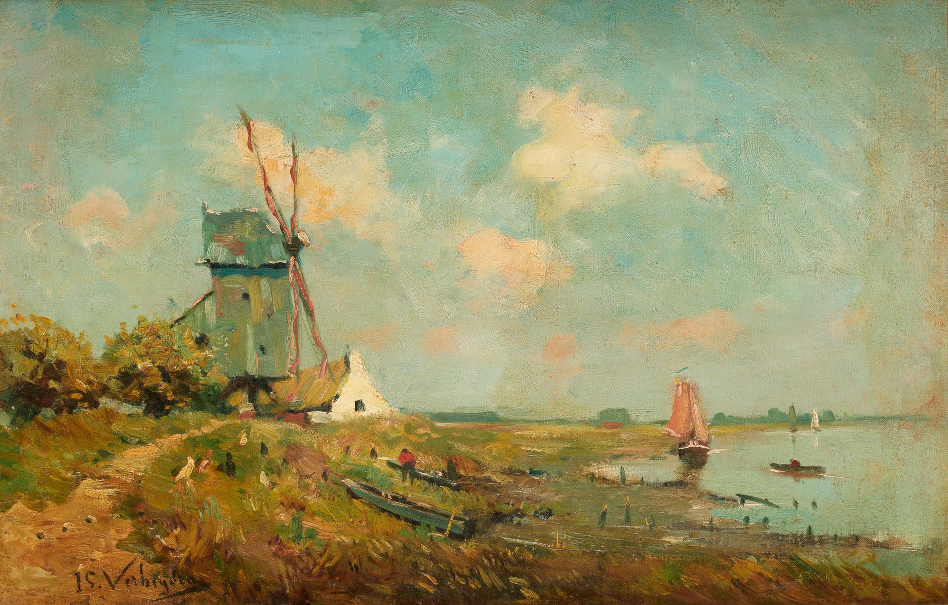 Isidore VERHEYDEN École belge (1846-1905) Huile sur toile (rentoilée): Pêcheur p&hellip;