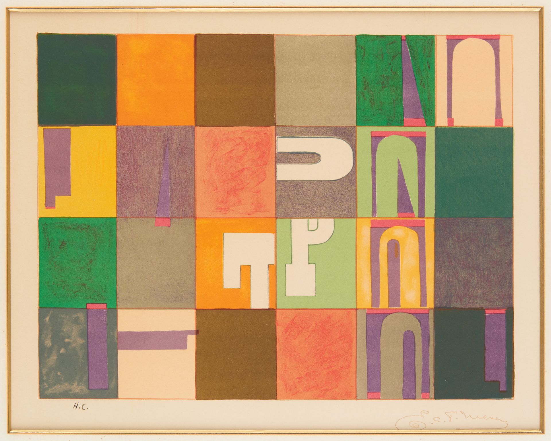 Edouard MESENS École belge (1903-1971) 印刷品，纸上彩色平版画：构成。

签名并盖章：E.L.T.梅森斯，为Hors Co&hellip;