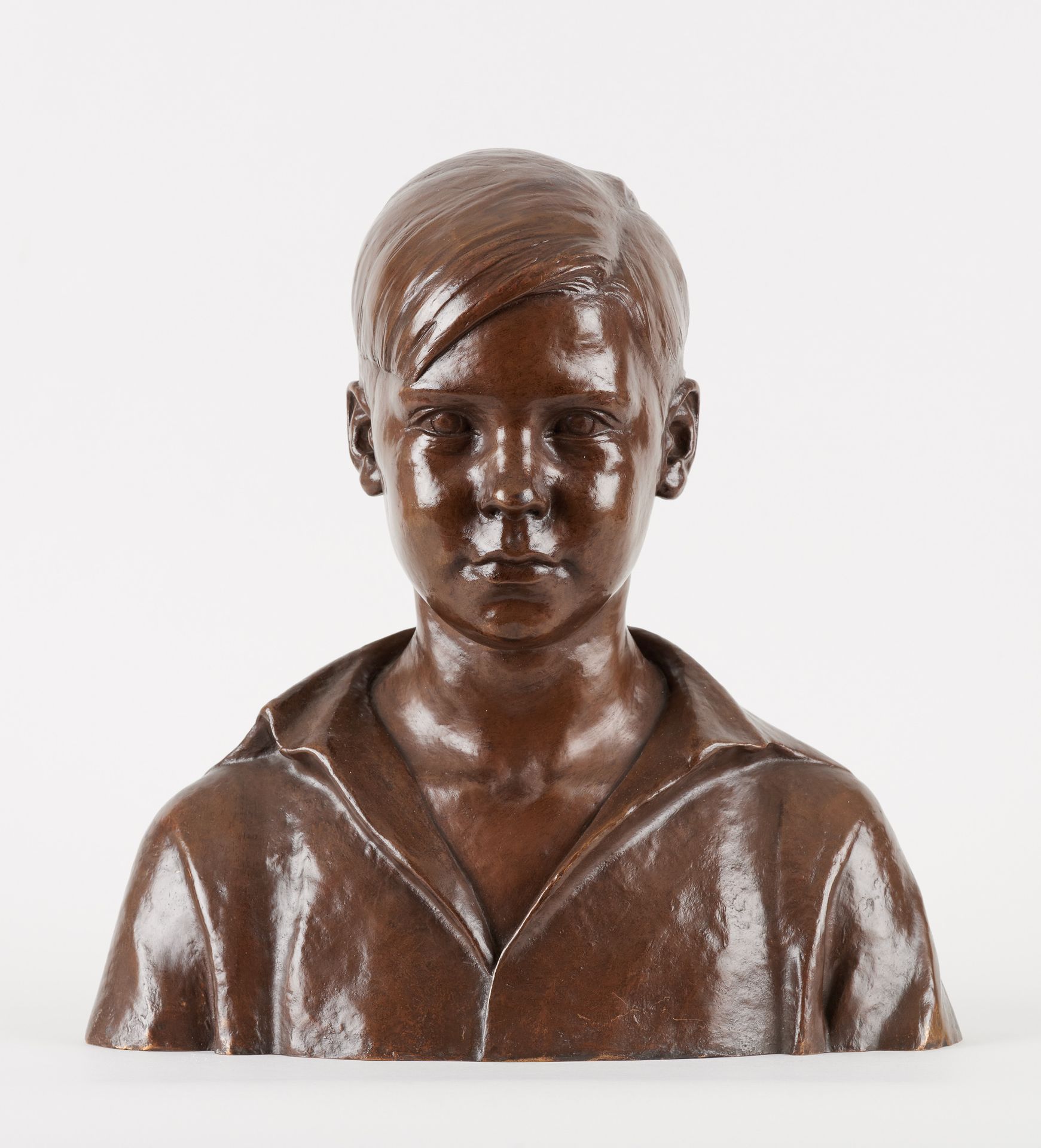 Travail du 19e. Sculpture en bronze à patine brune: "Lou".

Monogrammée, datée e&hellip;