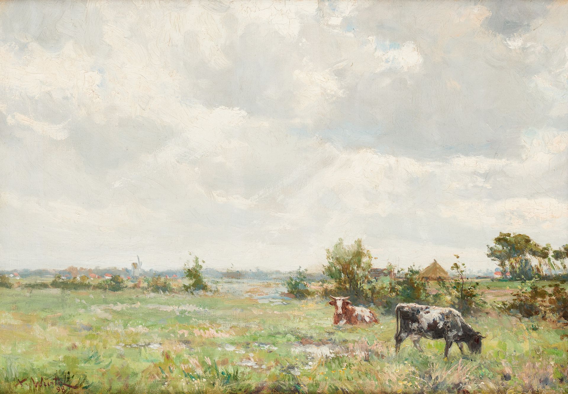 Xavier WURTH École belge (1869-1933) 布面油画：牛在吃草。

签名和日期：X.Wurth 98.

尺寸：35 x 50厘米&hellip;