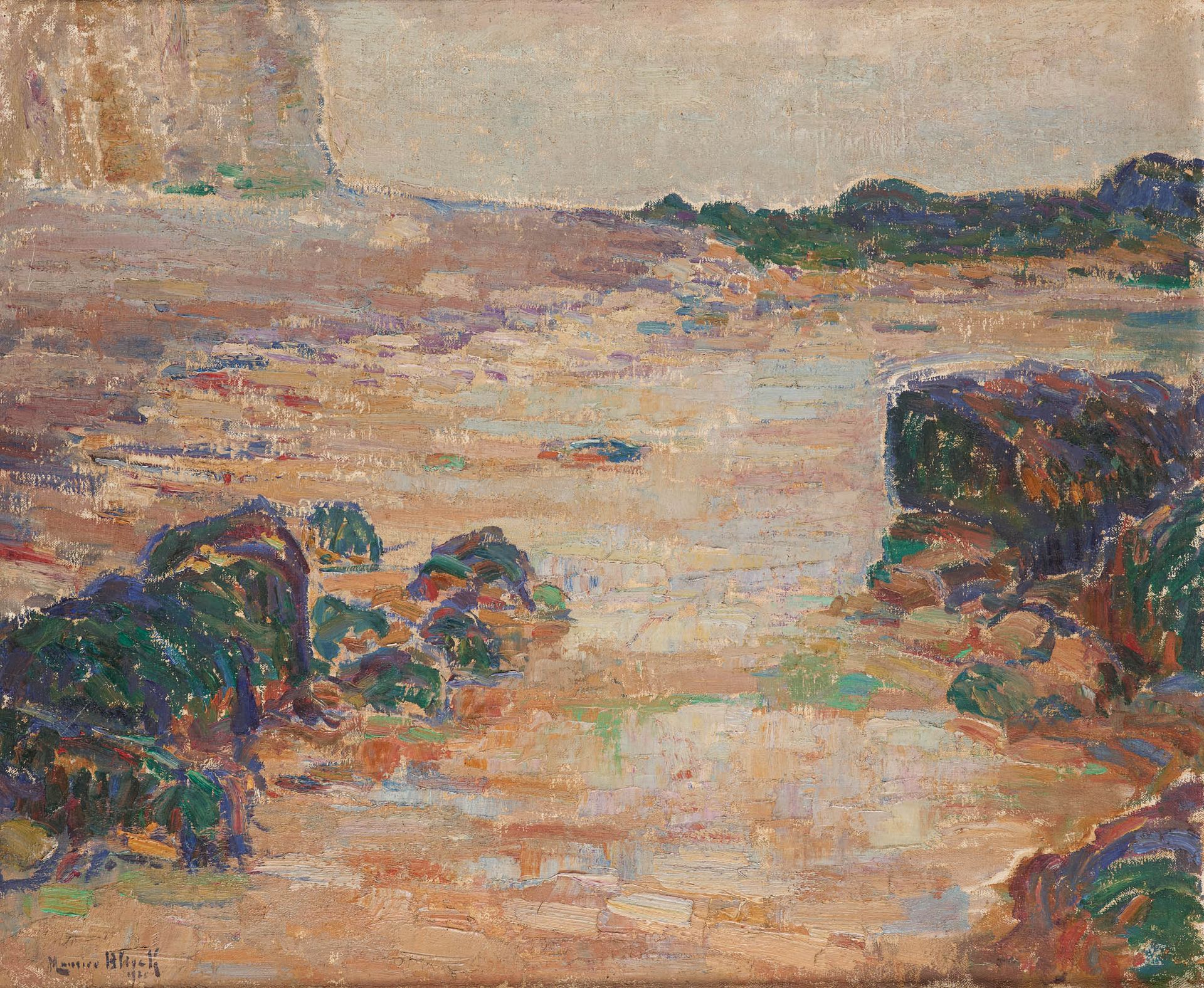 Maurice BLIECK École belge (1876-1922) Oil on canvas (double face): Low tide in &hellip;