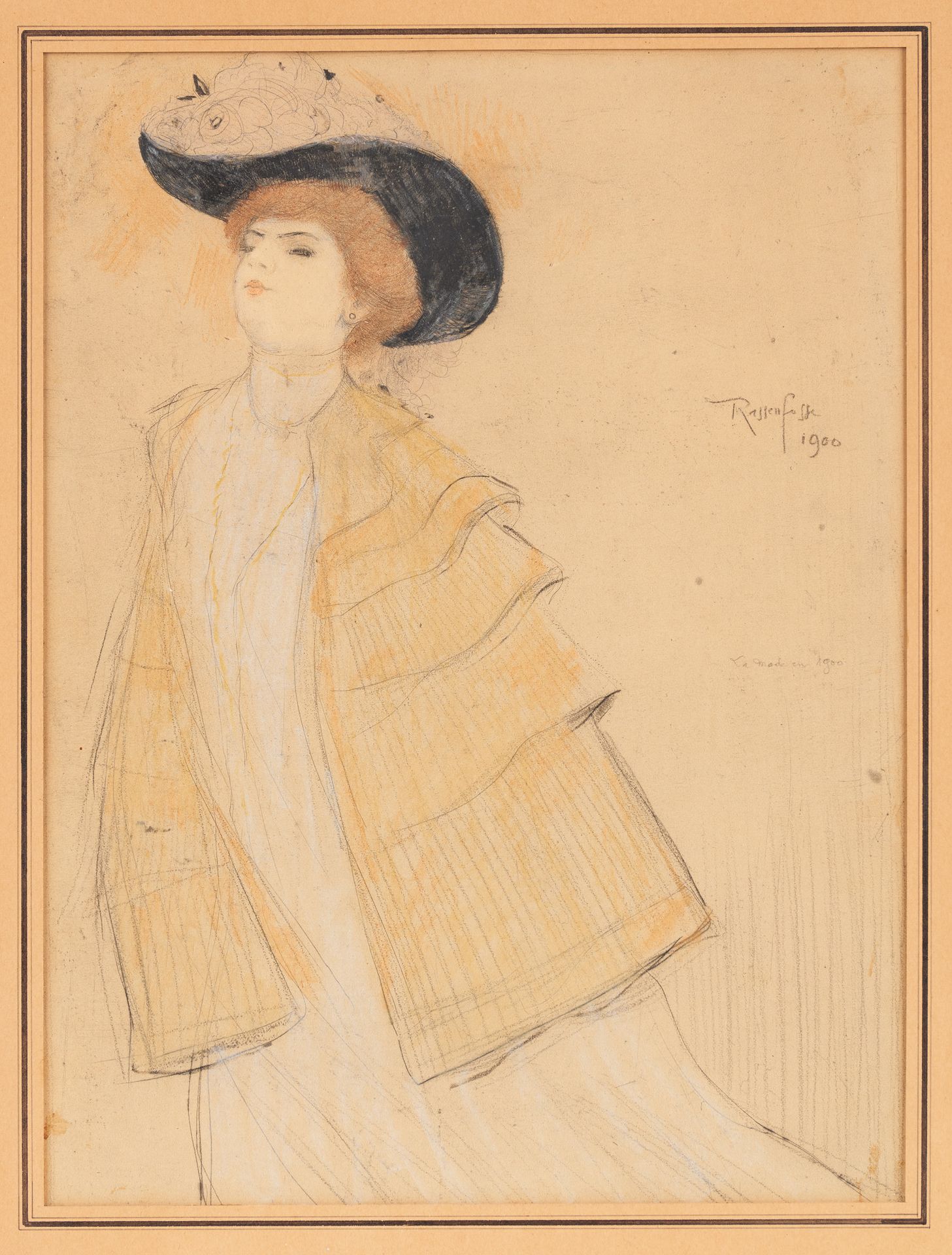 Armand RASSENFOSSE École belge (1862-1934) Dessin au crayon sur papier rehaussé &hellip;