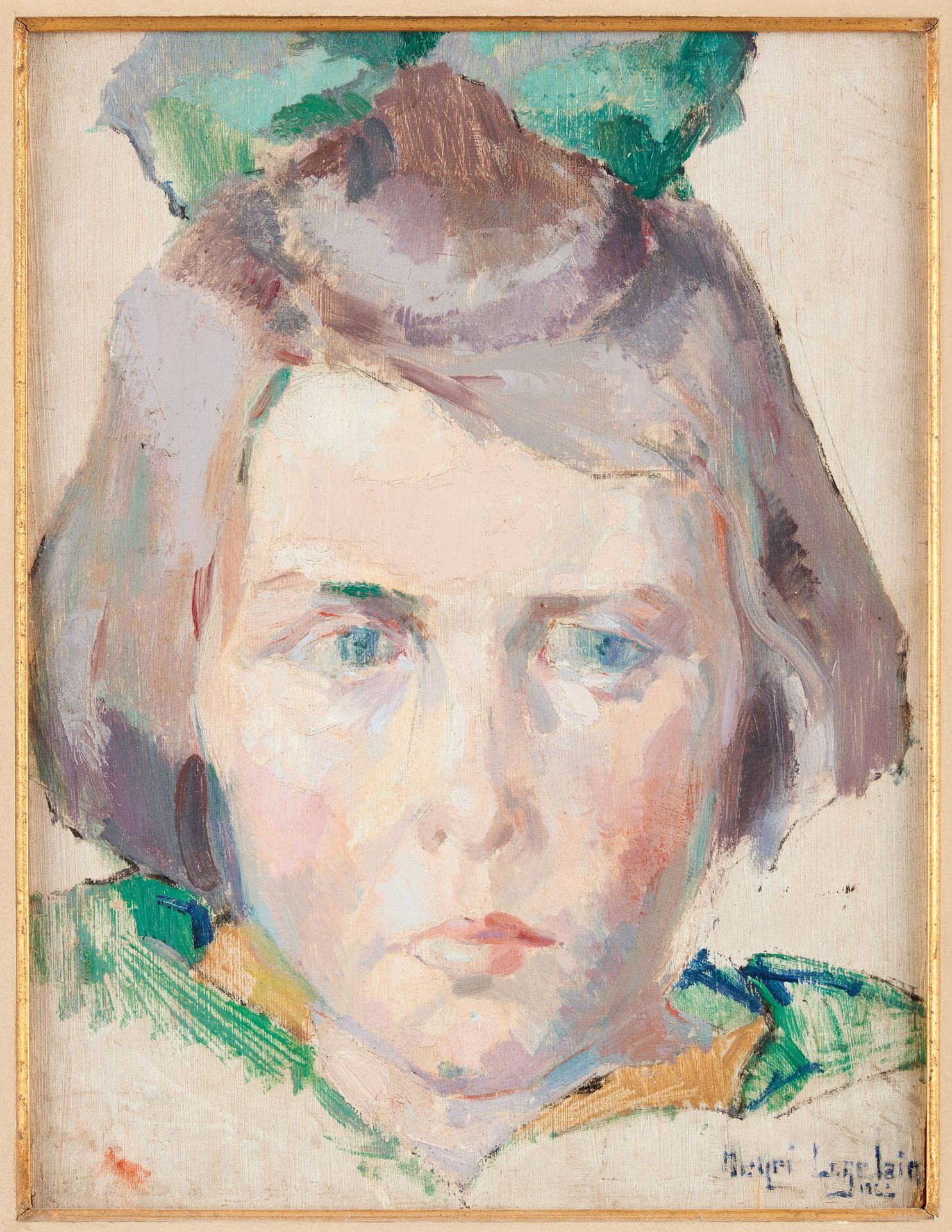 Henri LOGELAIN École belge (1889-1968) 板上油画：少女肖像（野兽派）。

签名：亨利-罗格莱恩。

尺寸：35 x 26,&hellip;
