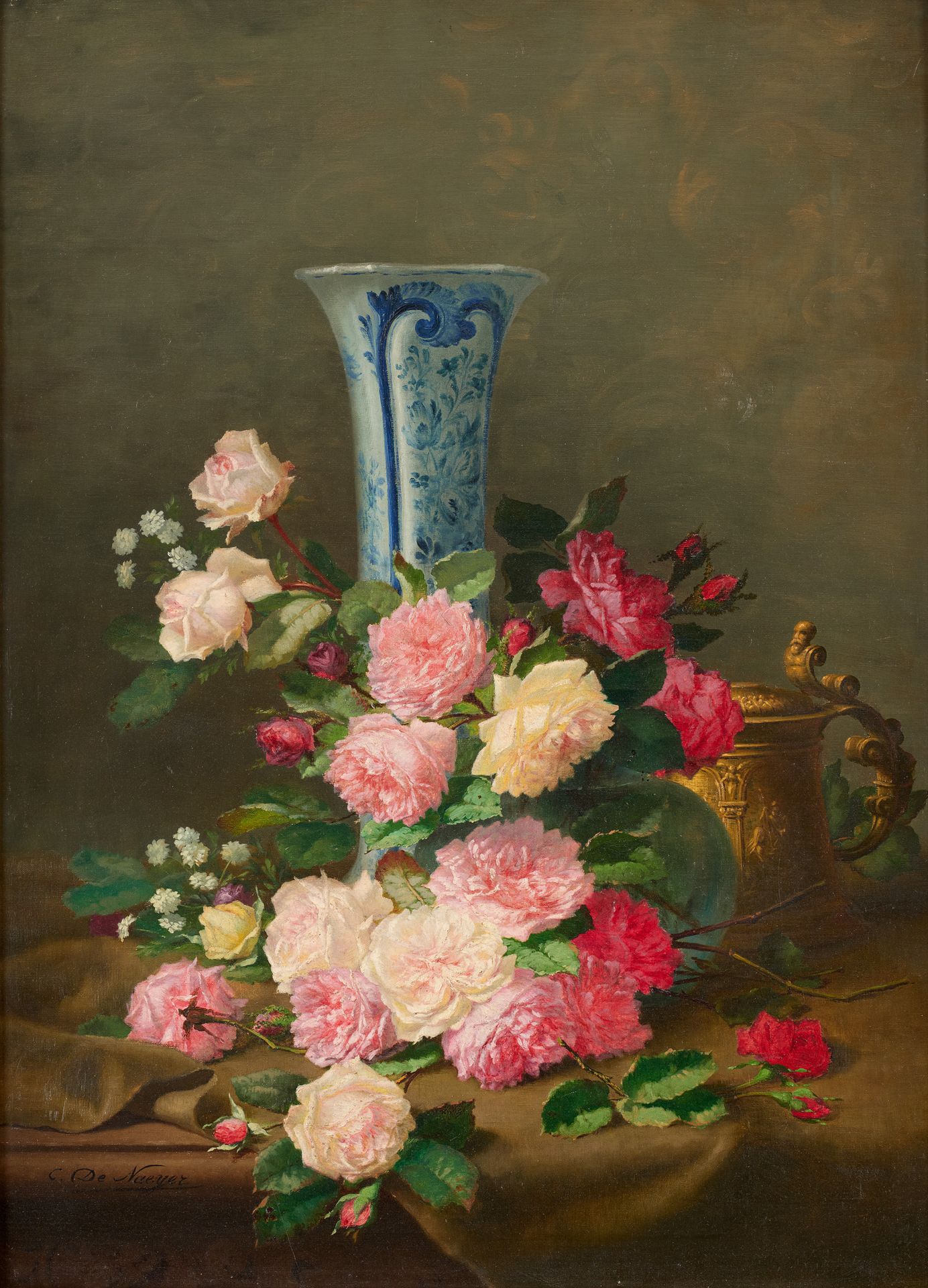 Charles DE NAEYER (École belge 19/20e) Oil on canvas: Vase of roses.

Signed: C.&hellip;