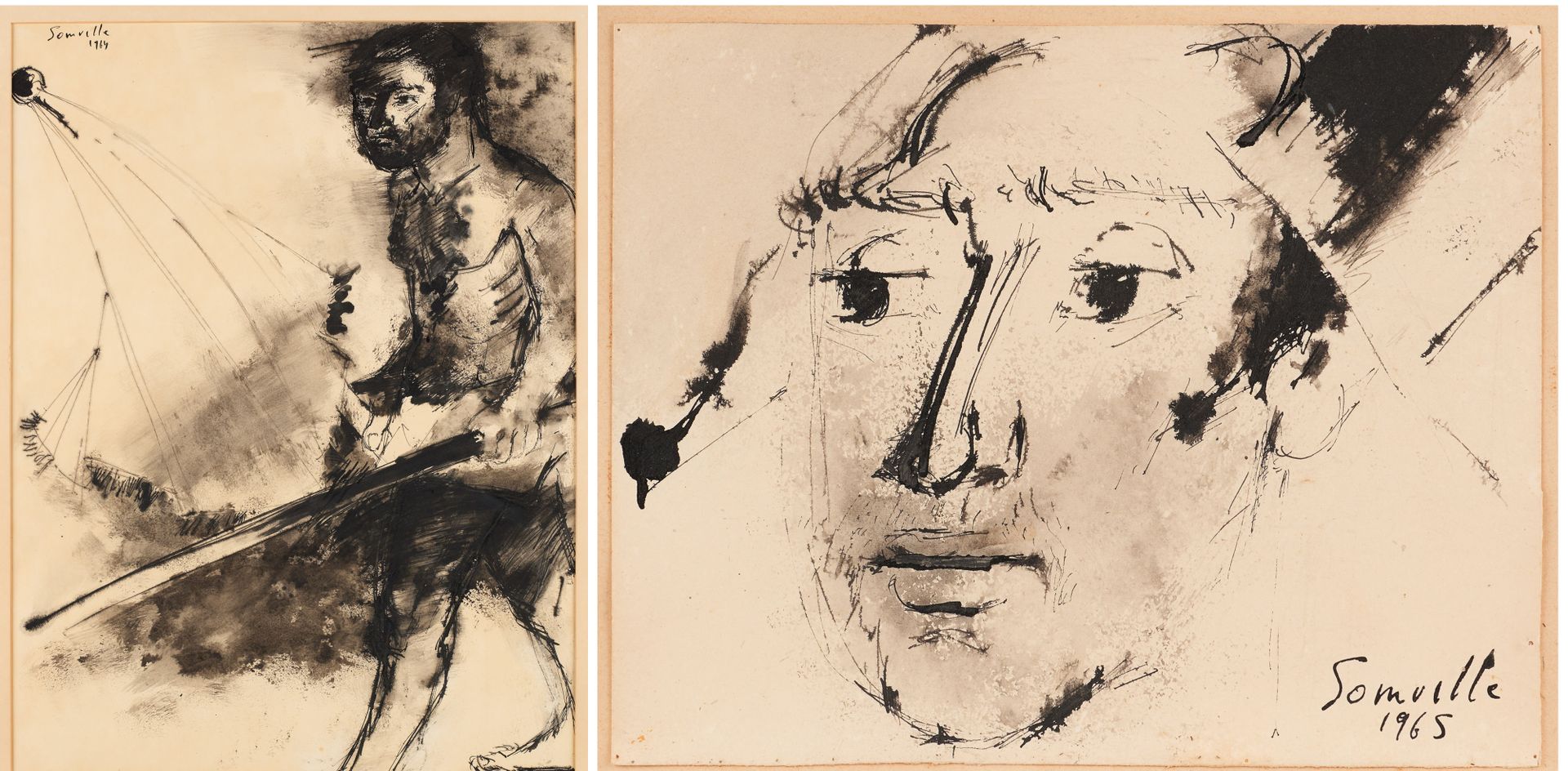 Roger SOMVILLE Ecole belge (1923-2014). Dibujo de tinta china sobre papel: Hombr&hellip;
