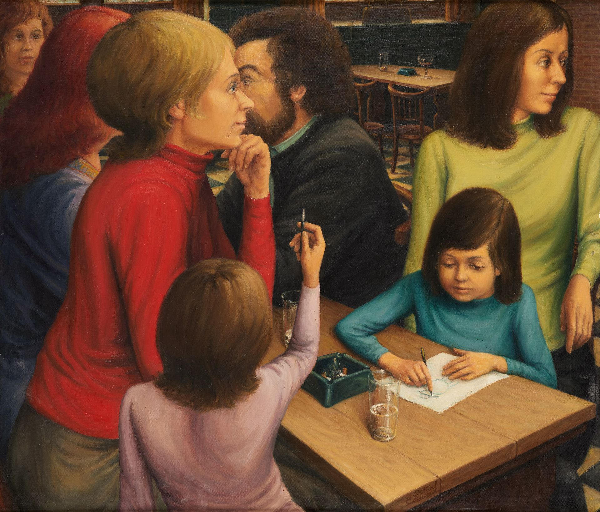 Octaaf MEIRESONNE École belge (1929-2013) Oil on canvas: In the bistro in Ghent.&hellip;