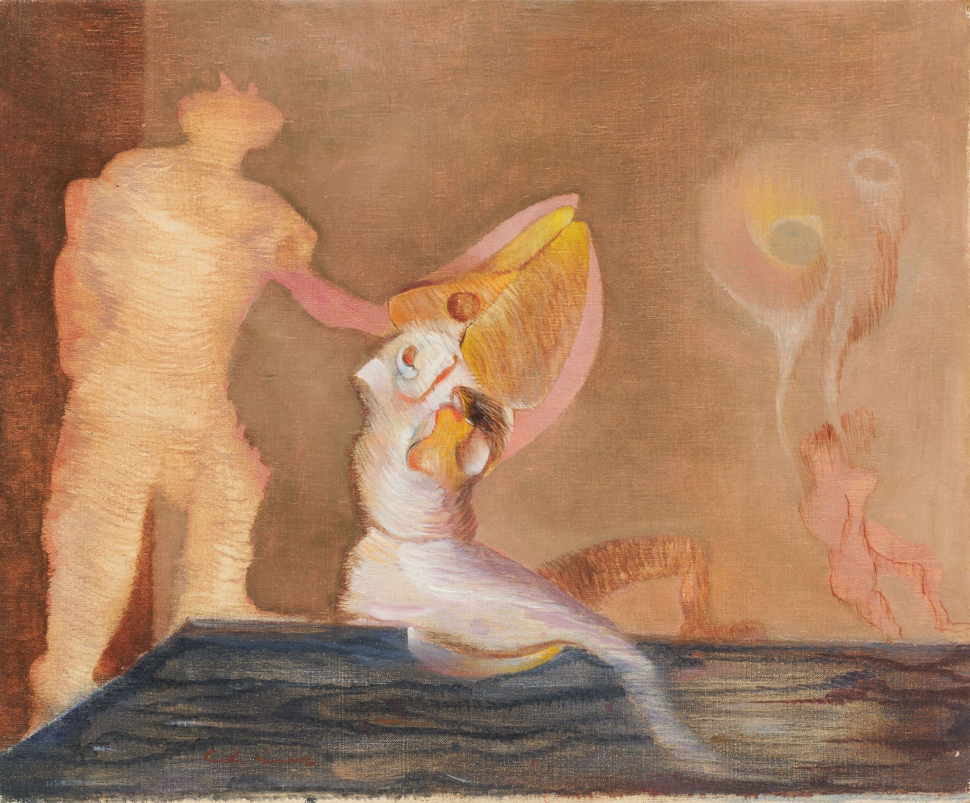 Gerardo CHAVEZ École péruvienne (1937) Huile sur toile: Composition surréaliste.&hellip;