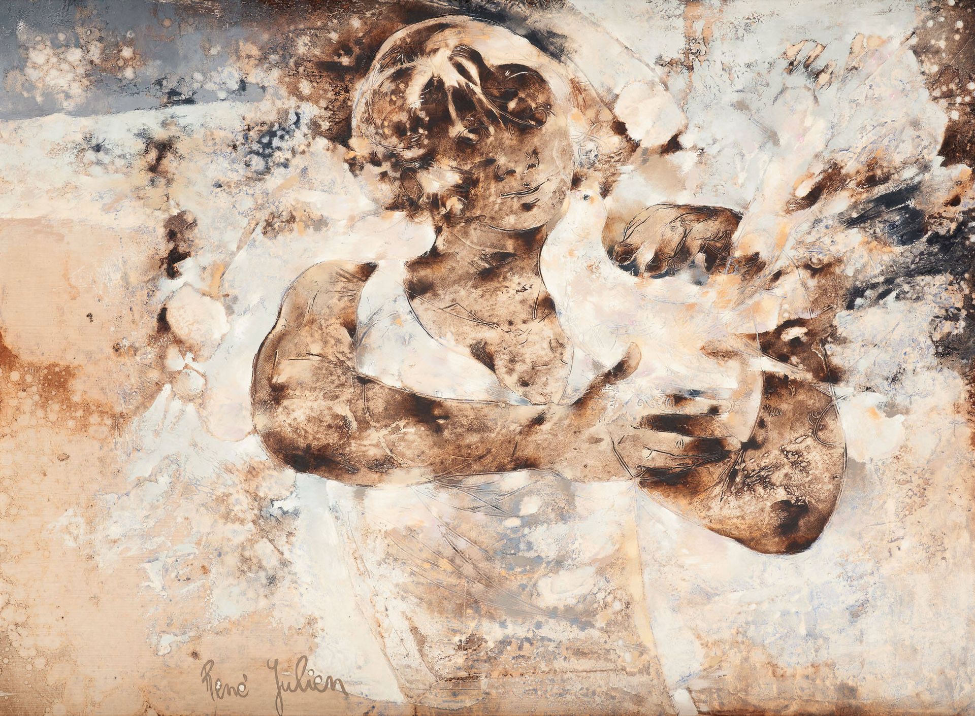 René JULIEN École belge (1937-2016) Oil on panel: "Bruissement de plumes".
Signe&hellip;