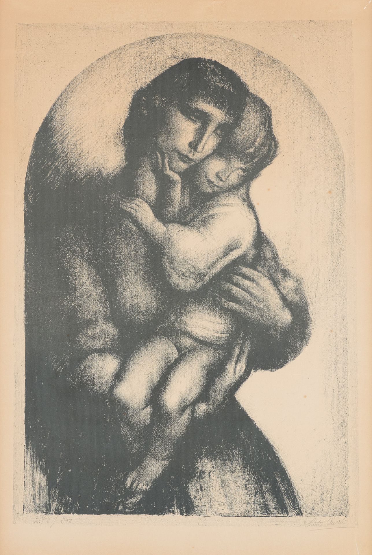 Anto CARTE École belge (1886-1954) 印刷品，纸上黑白石版画：母性。
签名：Anto Carte，印刷品证明3/300。
尺寸：&hellip;