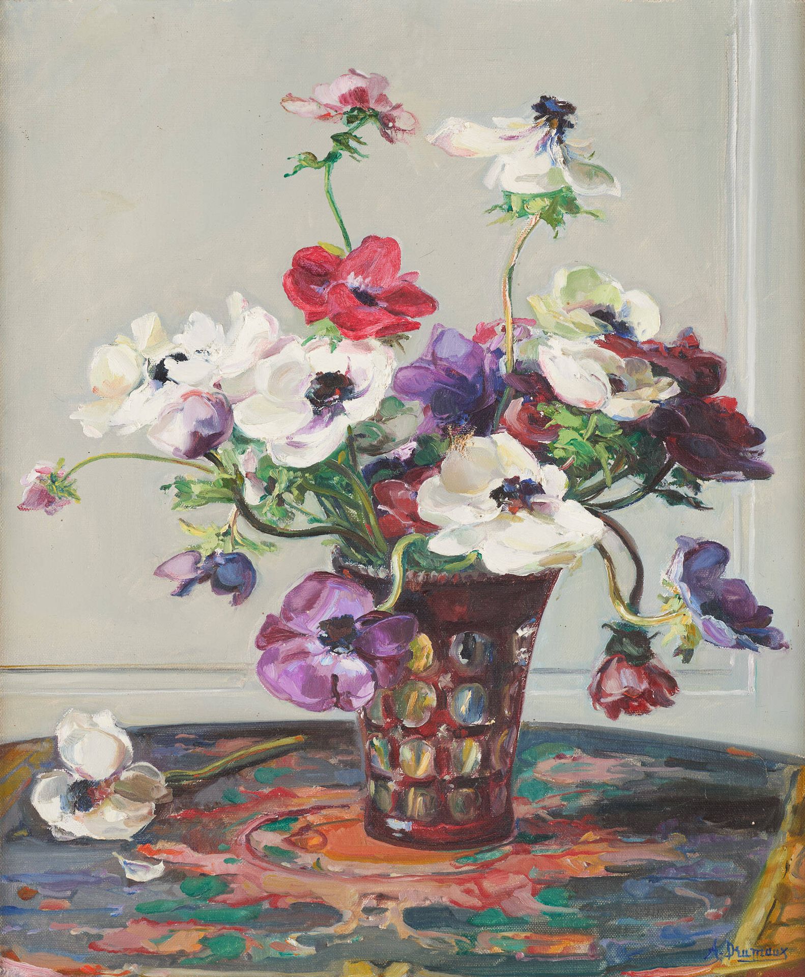 Angelina DRUMAUX École belge (1881-1959) Huile sur toile: Composition florale da&hellip;