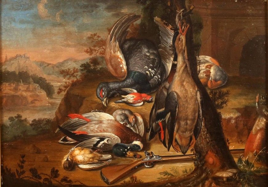 Ecole Flamande du XVIIIe siècle 
Nature Morte aux gibiers
Huile sur panneau.
24 &hellip;