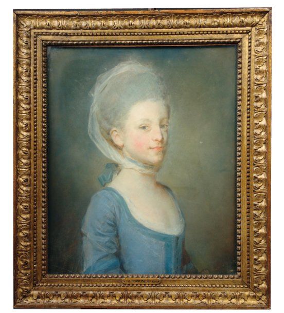 Jean-Baptiste PERRONNEAU Portrait d'une jeune femme coiffée d'une fanchon de gaz&hellip;