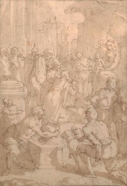 Attribué à Giulio BENSO (Pieve di Teco 1592-1668) 
L'adoration des rois mages
Pl&hellip;