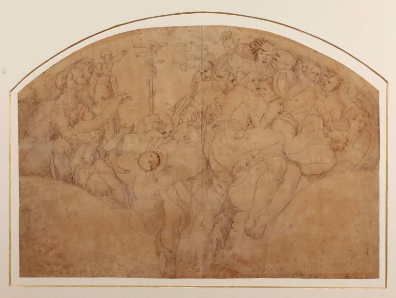 Ecole italienne du XVIIe siècle 
Le Serpent d'Airain d'après Michel-Ange
Plume e&hellip;
