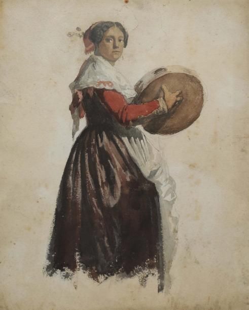 Jean SCOHY (1824-1897) Italienne au tambourin
Aquarelle.
22,8 x 22,1 cm
Cachet d&hellip;