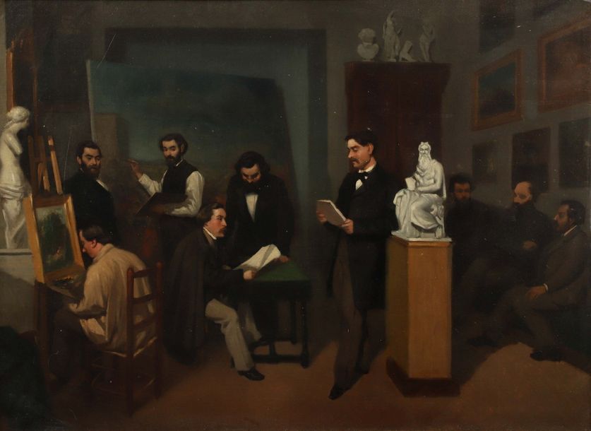 Null École FRANÇAISE vers 1860

"Une réunion d’artistes"

Toile.

68 x 92 cm



&hellip;