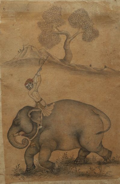 Null CORNAK assis sur un éléphant tenant un ankhus, Inde du nord style moghol.
D&hellip;