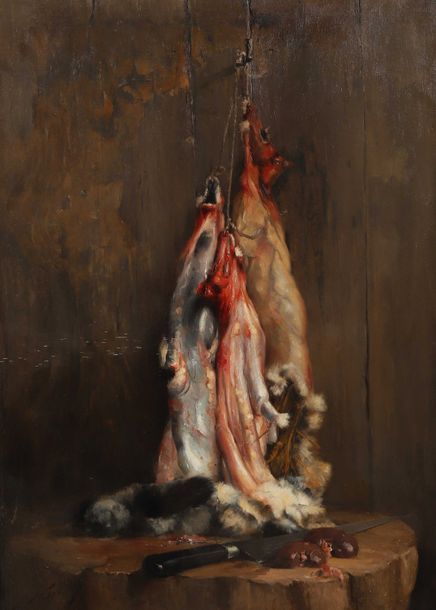 Alfred Édouard TOURILLON (XIXe-XXe) "Nature morte aux lapins"

Huile sur toile.
&hellip;