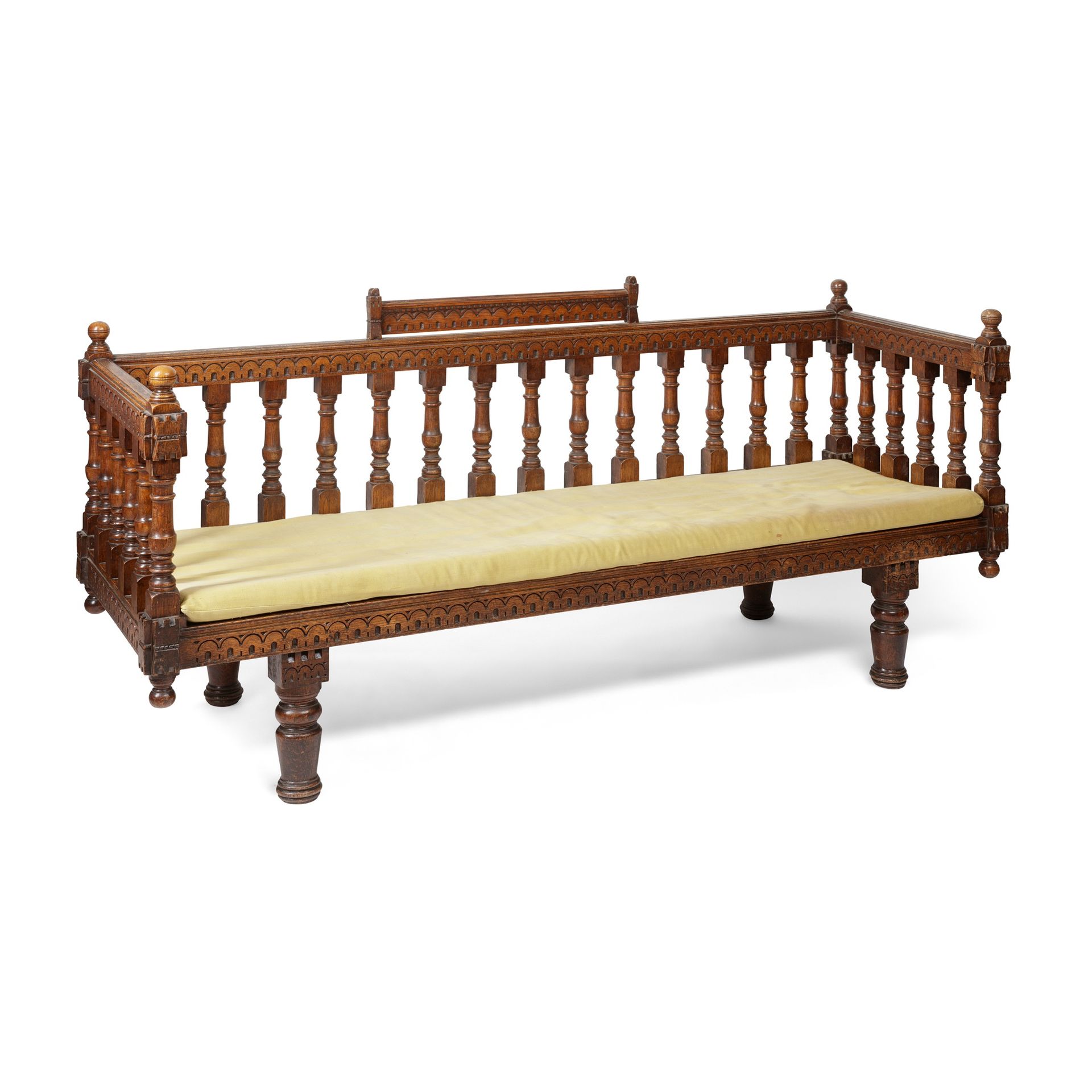 ENGLISH GOTHIC REVIVAL DAYBED, CIRCA 1890 oak, with later upholstered squab cush&hellip;