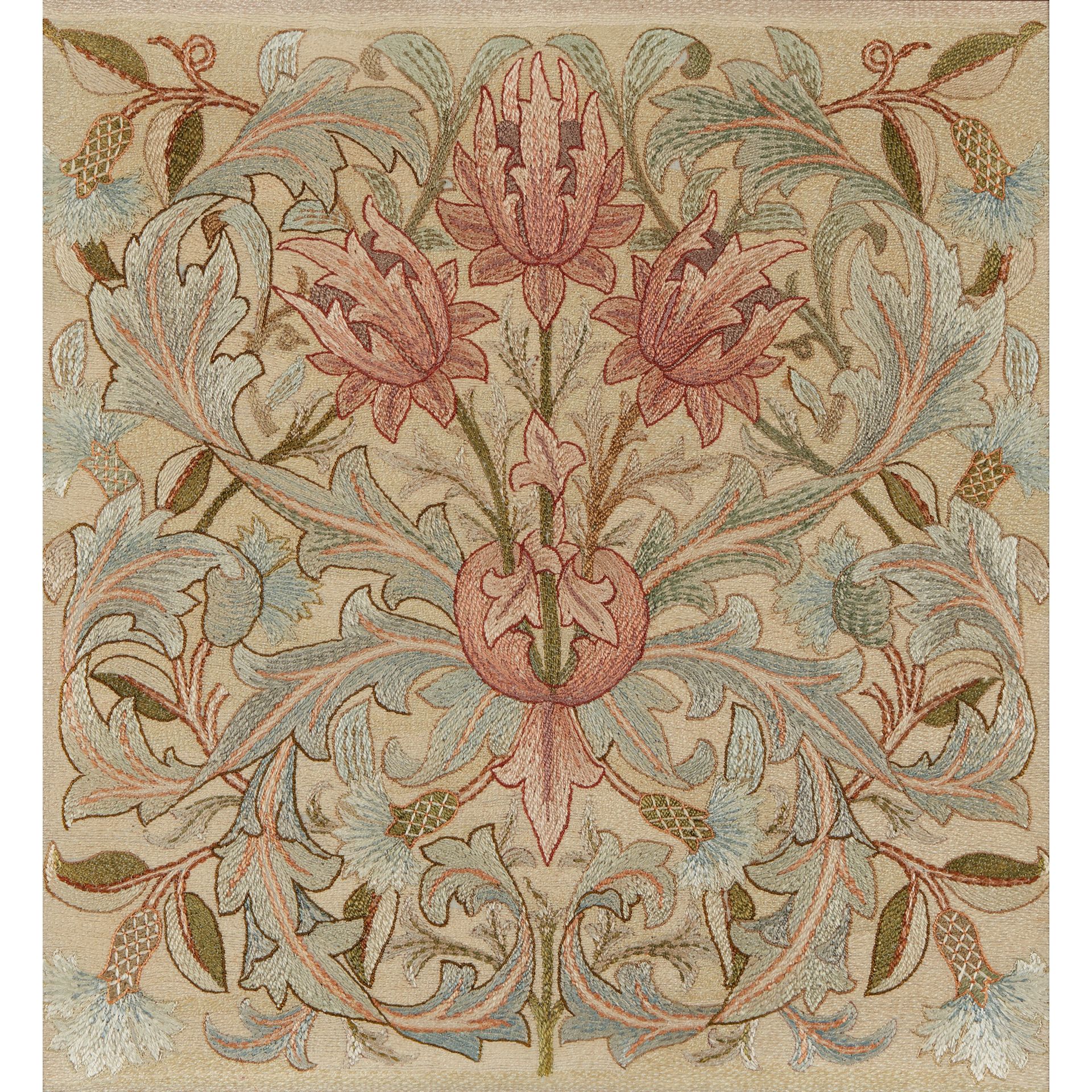 MORRIS & CO. EMBROIDERED PANEL, CIRCA 1890 soies colorées, encadrées (Dimensions&hellip;