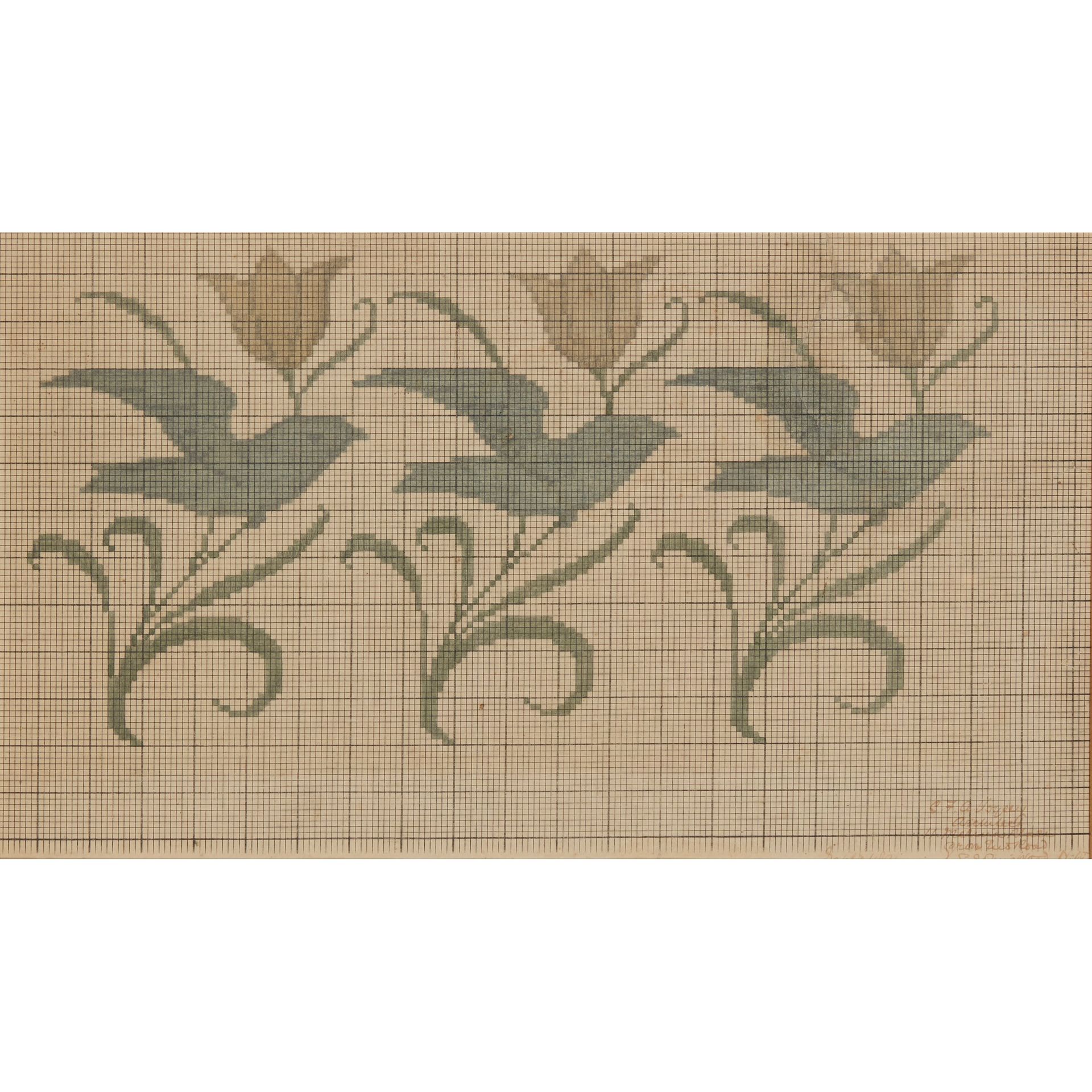C.F.A. VOYSEY (1857-1941) ORIGINAL DESIGN FOR A NEEDLEWORK 图纸上的水彩画，签名、日期和右下角的题词：&hellip;