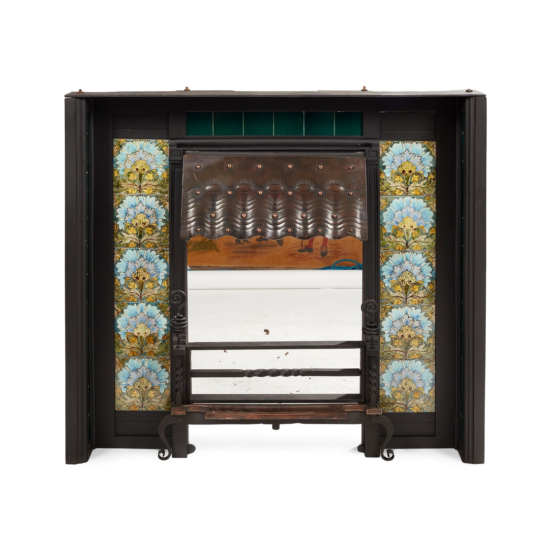ENGLISH ARTS & CRAFTS FIRE SURROUND, CIRCA 1900 cast iron with inset tiled panel&hellip;