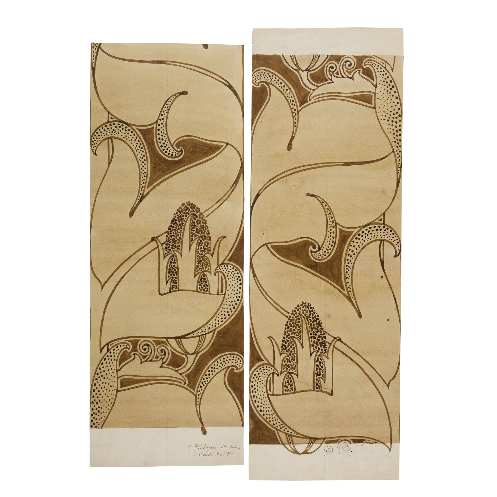 C.F.A. VOYSEY (1857-1941) TWO DESIGN SHEETS FOR CARPETS Pluma y tinta y aguada, &hellip;