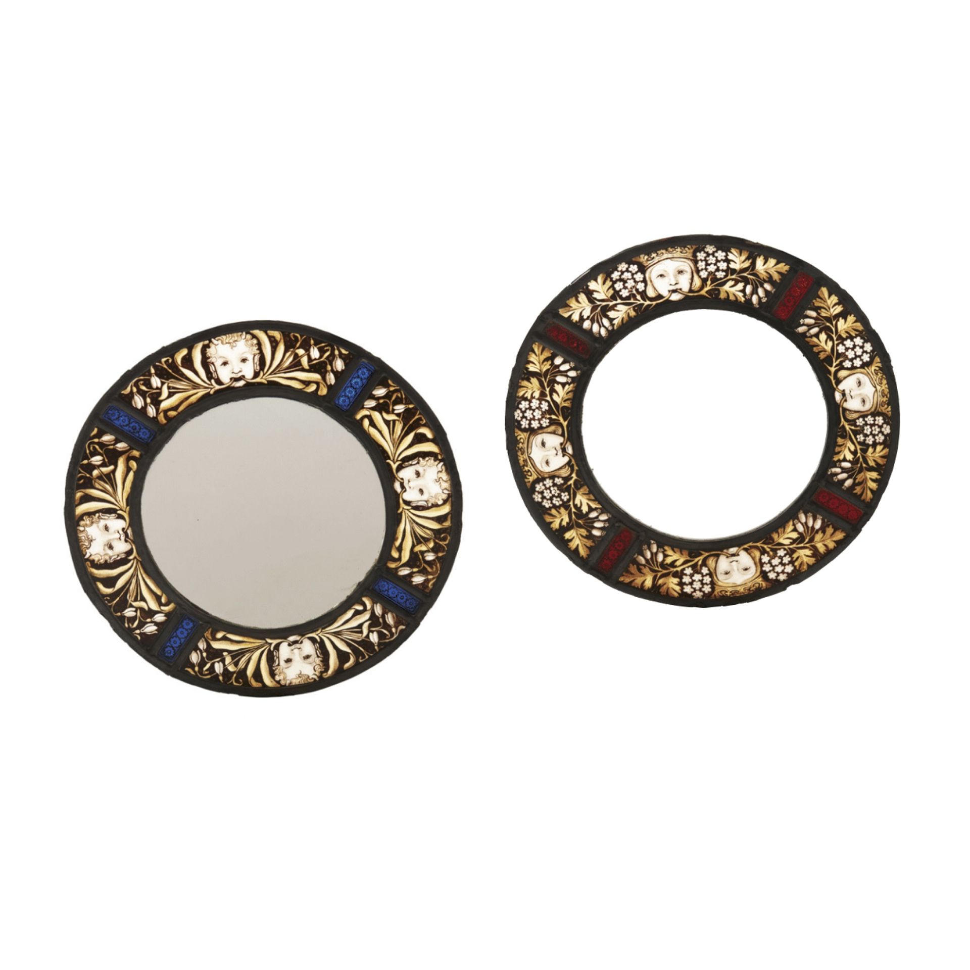 ENGLISH PAIR OF ARTS & CRAFTS STAINED GLASS ROUNDELS, CIRCA 1900 gebeiztes, bema&hellip;