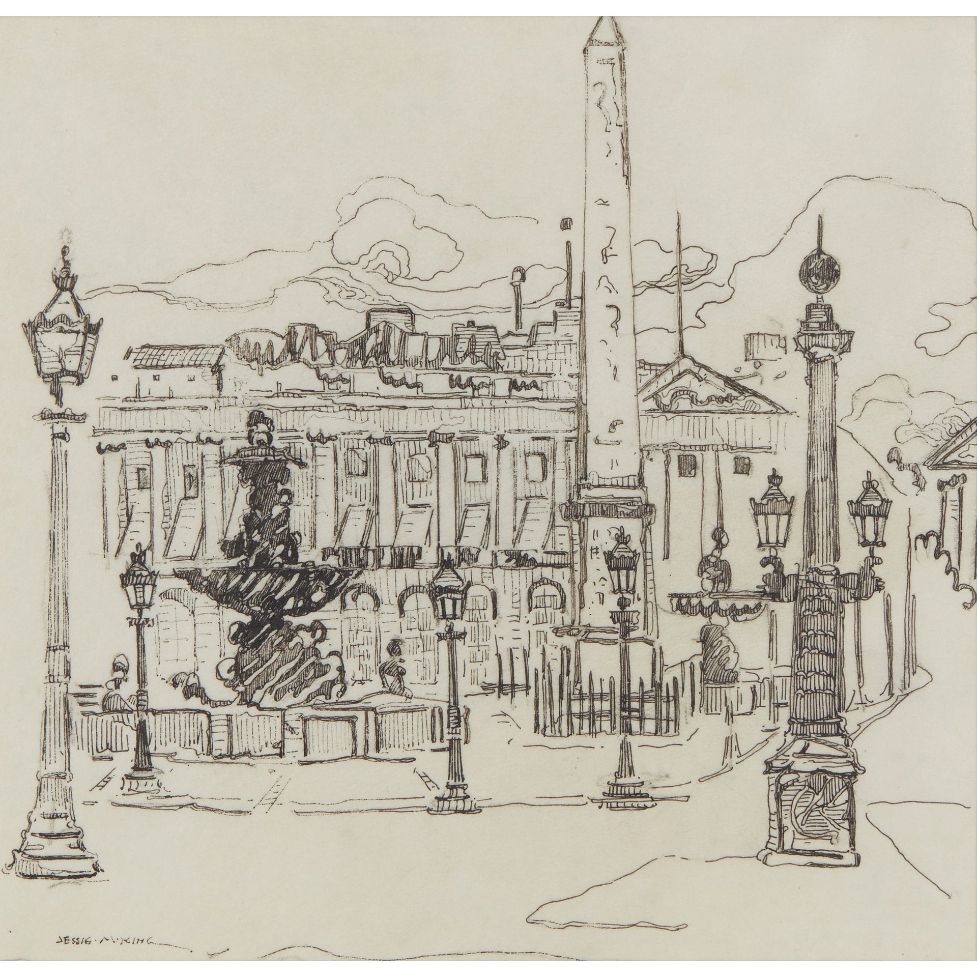 JESSIE MARION KING (1875-1949) 'PLACE DE LA CONCORDE, PARIS' pluma y tinta sobre&hellip;