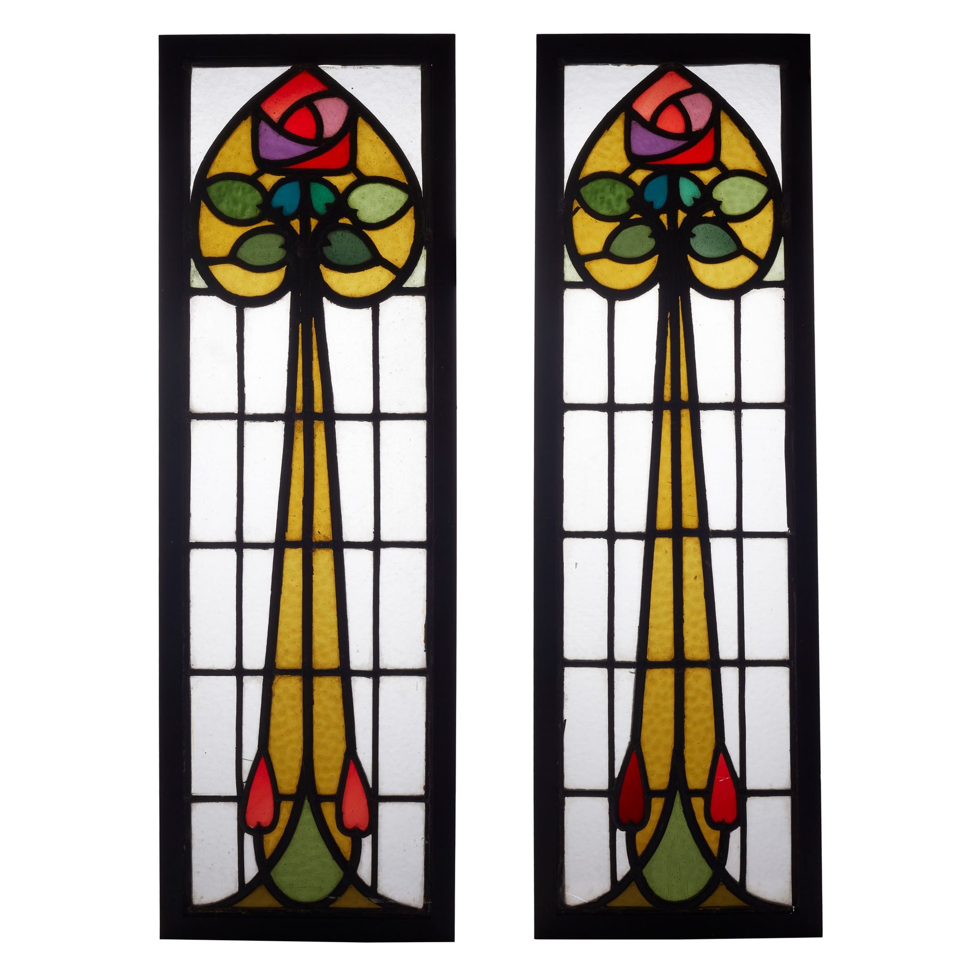 GLASGOW SCHOOL PAIR OF STAINED GLASS PANELS, CIRCA 1900 stained and leaded glass&hellip;