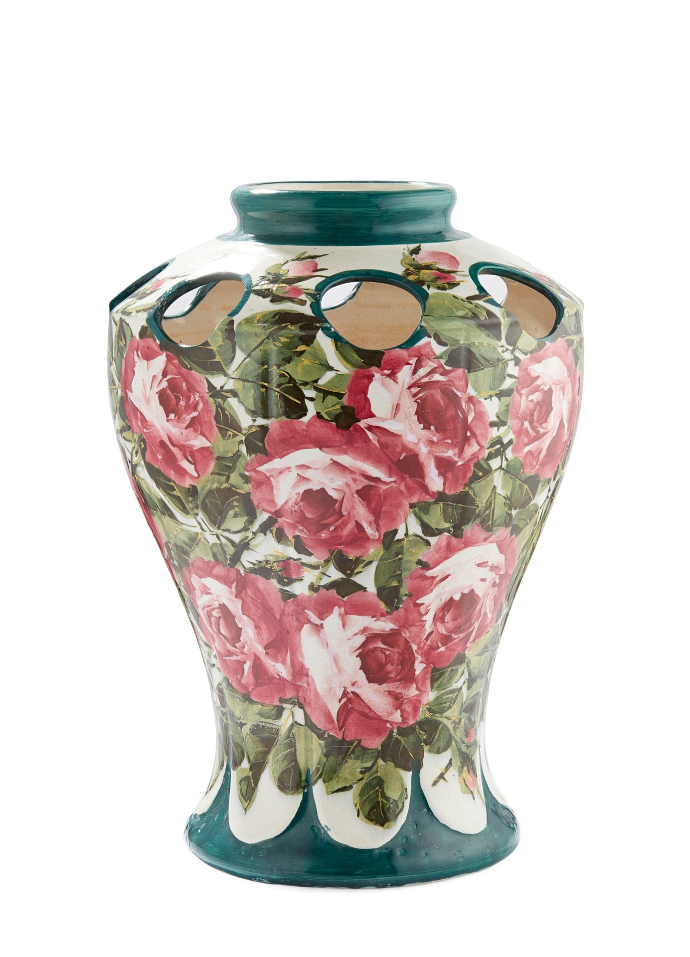 WEMYSS WARE 'CABBAGE ROSES' PATTERN KENMORE VASE, EARLY 20TH CENTURY glazed eart&hellip;