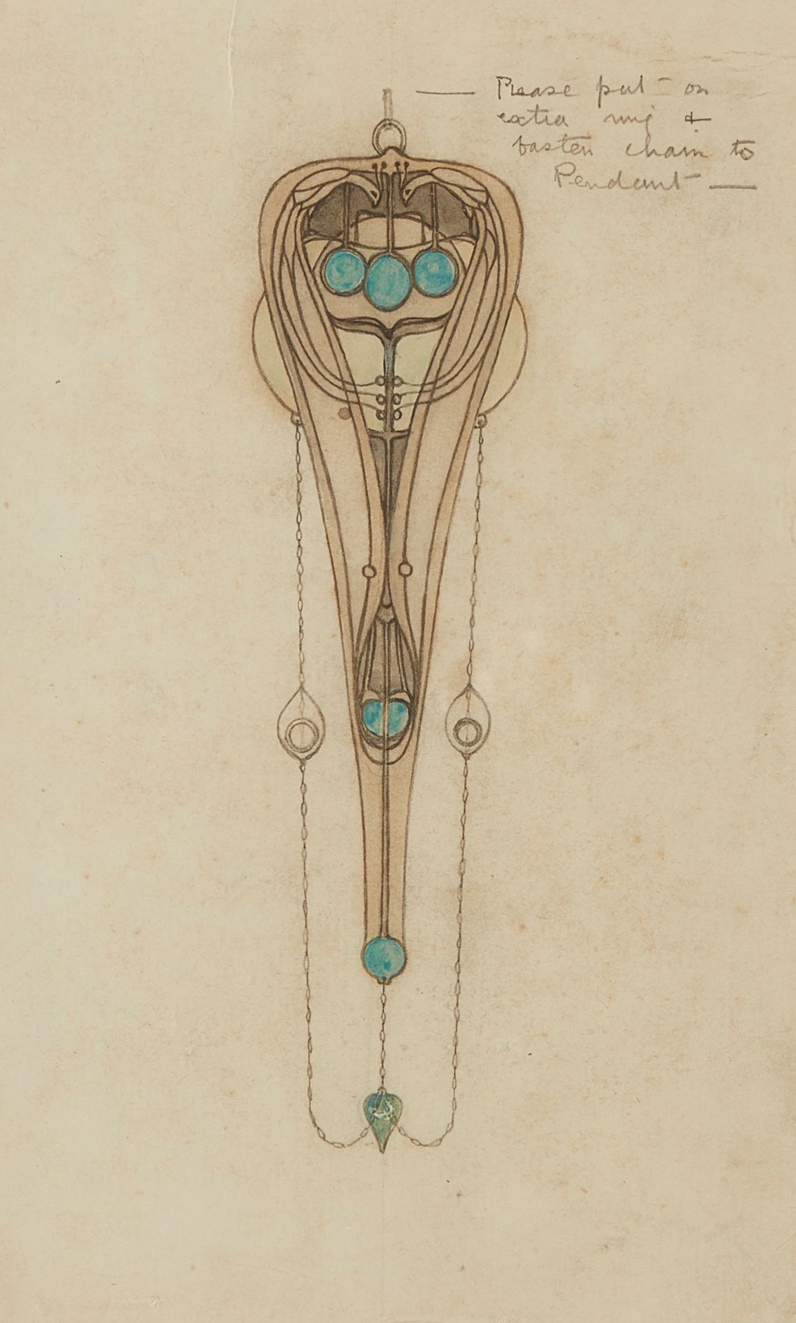 FRANCES MACDONALD MCNAIR (1873-1921) DESIGN FOR JEWELLERY, CIRCA 1901-02 铅笔和水彩画，&hellip;