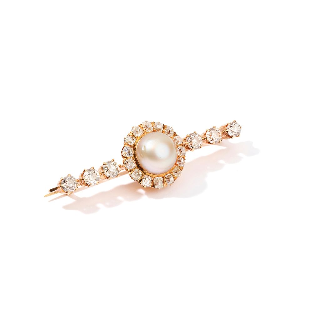 A natural pearl and diamond brooch, circa 1900 The 10.1mm bouton-shaped pearl, w&hellip;