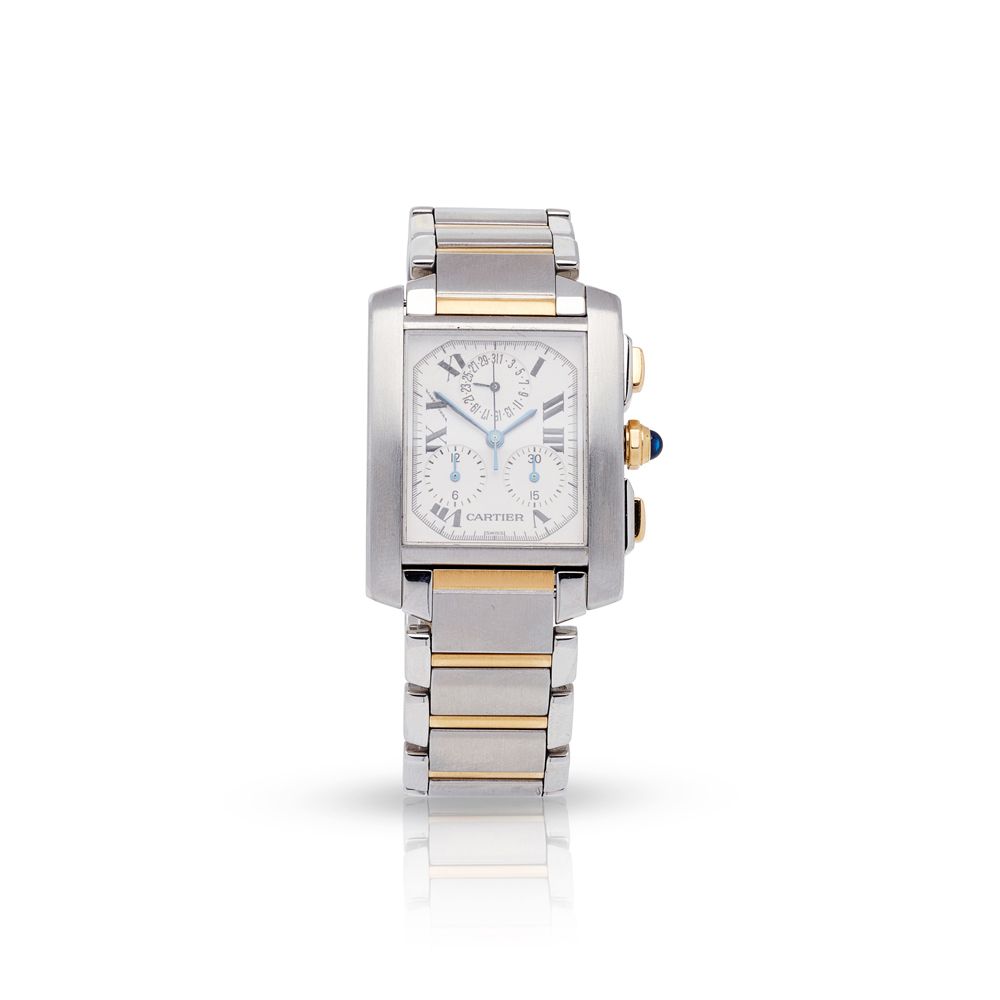 Cartier: A chronograph wristwatch Tank Francaise Chronoflex, boîtier en acier in&hellip;